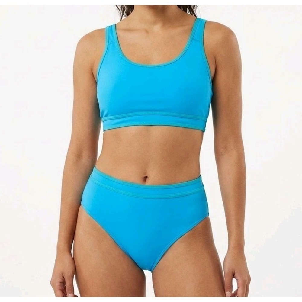 MOSHU Women's Blue Bikini Set High Waist Double Strap 2 Piece Swimsuit Size 2XL